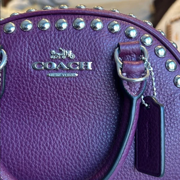 Coach Sydney Satchel with Rivets in Deep Berry - Picture 3 of 12
